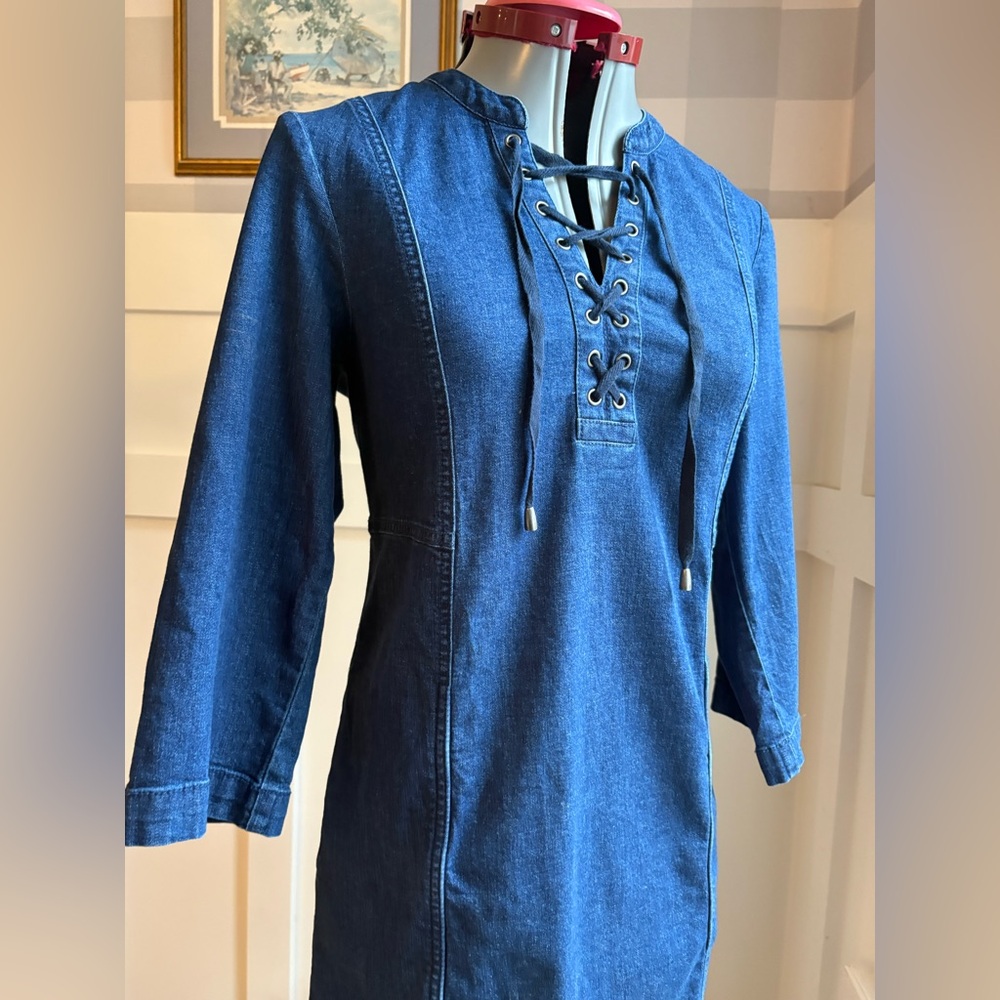 J. Jill Lace-Up Denim Shift Dress - Indigo Blue‎ Small - Picture 10 of 10